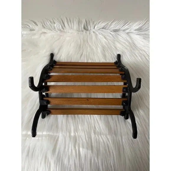 Vintage Miniature Cast Iron Frame w/ Wood Slats Doll/Bear Park Bench- 8.25" Tall - Picture 6 of 6